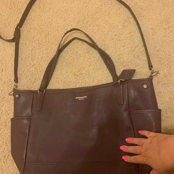NWOT COACH TOTE BAG / diaper bag / travel bag genuine leather purple - durable! - Picture 11 of 16